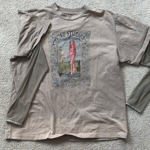 Acne Studios Layered Print T-Shirt 'Mud Brown' Size S RRP$450 *READ